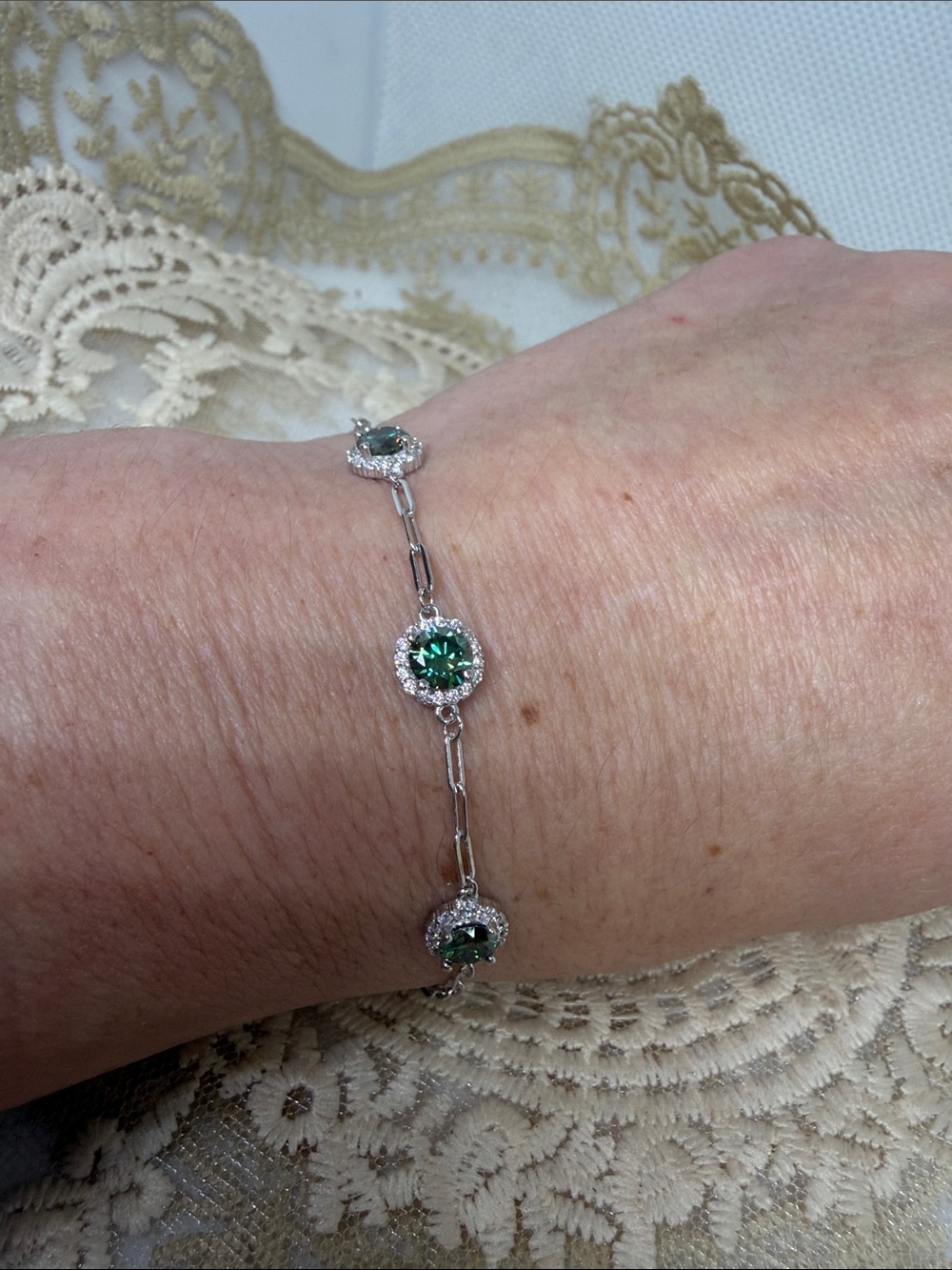 925 Sterling Silver Russian Green Moissanite Halo Bracelet – GRA Certified